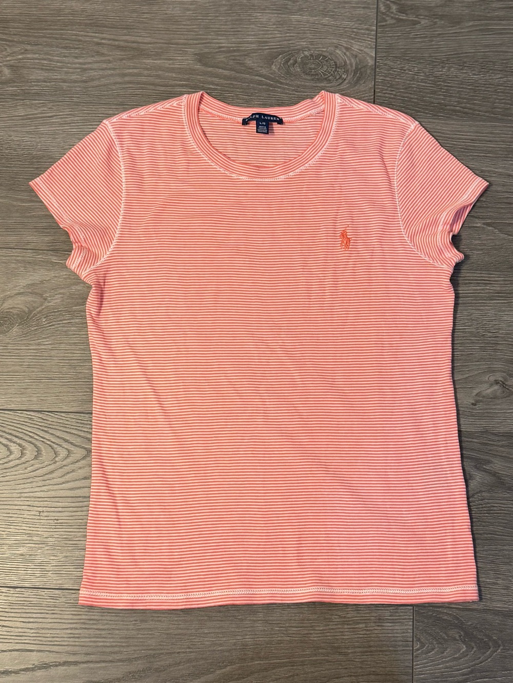 Ralph Lauren Women’s Coral Pink Striped Short-Sleeve Crew Tee